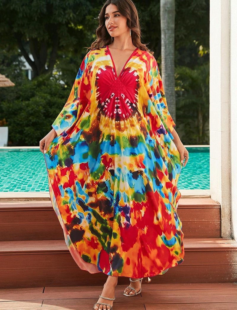 KECVOT Kaftan Dresses for Women Plus Size Batwing Sleeve Caftans Long Bathing Suit Cover Up Maxi Beach Dress Loungewear - Image 4
